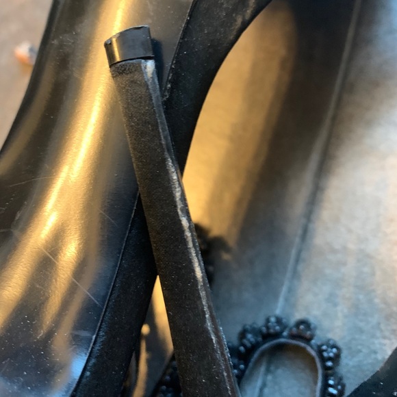 Steve Madden 5” black satin heel w/ beaded ankle - Picture 6 of 10